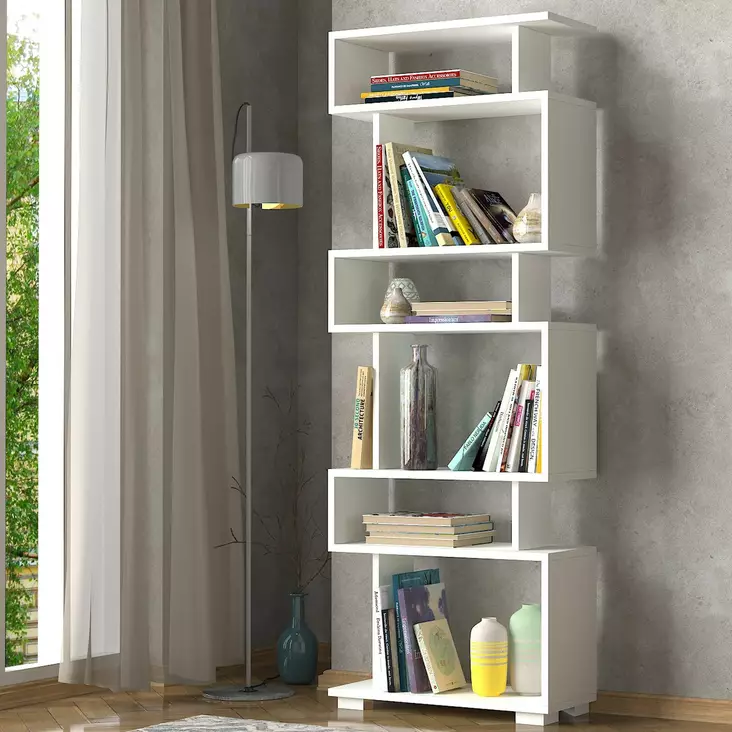 Kirjahylly, valkoinen, Leveys 60 cm, kestävä, skandinaavinen - Kirjahyllyt - 8681181613276 - 1