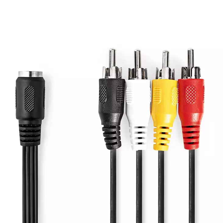 DIN Audiokaapeli | DIN 5-Pin naaras | 4x RCA uros | Niklattu | 0.20 m | Pyöreä | PVC | Musta | Label - Audiokaapelit - 5412810419876 - 1