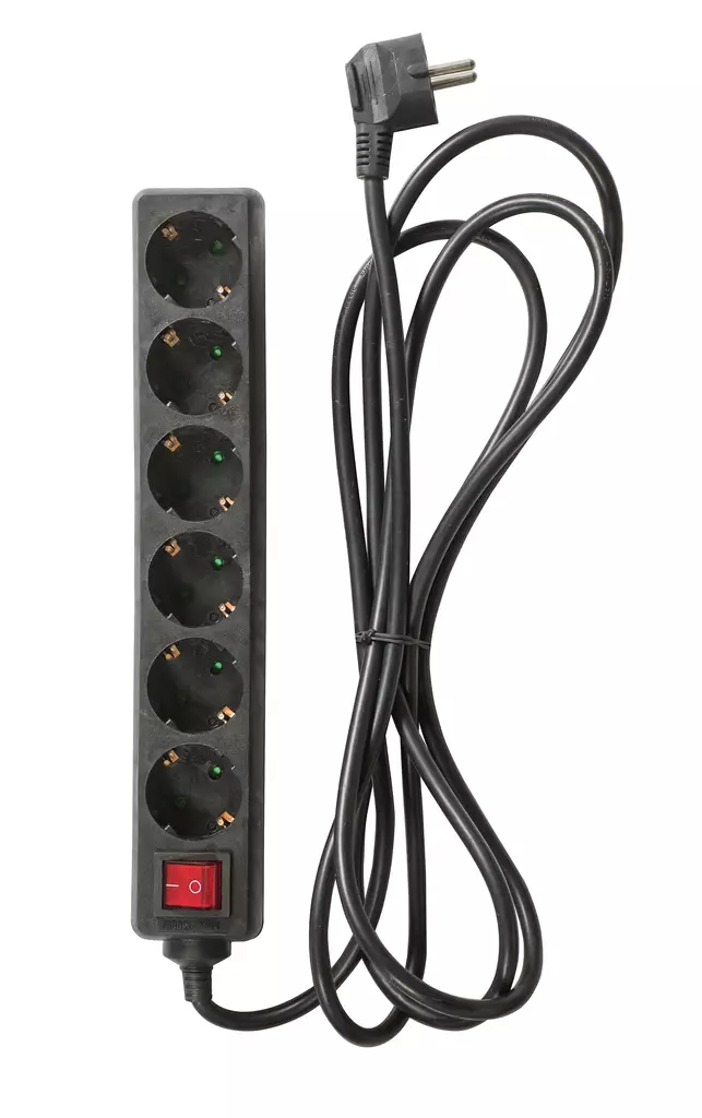 Jatkojohto-kytkin Musta 3m 6-os. Airam - Sisäjatkojohdot - 6435200256676 - 1