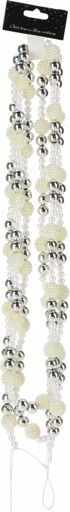 Kuusenkoristenauha 200cm Hopea helmet - Joulukoristeet ja -tekstiilit - 8720573789226 - 1