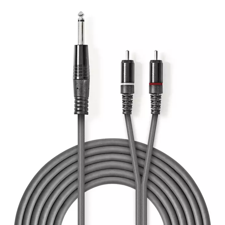 Stereoäänikaapeli | 6.35 mm uros | 2x RCA uros | Niklattu | 3.00 m | Pyöreä | Tummanharmaa | Pahvikotelo - Audiokaapelit - 5412810295326 - 1