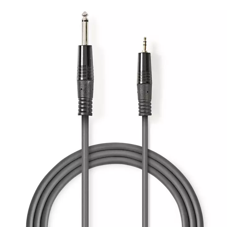 Stereoäänikaapeli | 6.35 mm uros | 3.5 mm uros | Niklattu | 1.50 m | Pyöreä | Tummanharmaa | Pahvikotelo - Audiokaapelit - 5412810295296 - 1