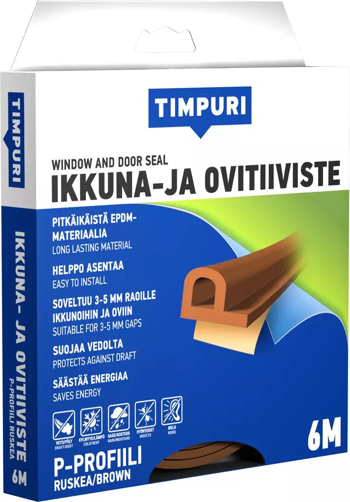 Tiiviste Timpuri P 6 m ruskea - Ikkuna- ja ovitiivisteet - 6418091704266 - 1
