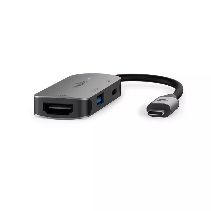 USB N Moniporttisovitin | 3-in-1 | USB 3.2 Gen 1 | USB-C Uros | HDMI Ulostulo / USB-A Naaras / USB-C Naaras | 5 Gbps | 0.10 m | Pyöreä | Niklattu | PVC | Harmaa | Laatikko - Tietokone ja verkko - 5412810415496 - 1