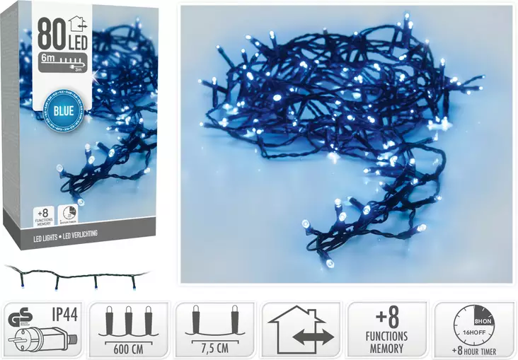 Led valosoarja 80 lediä sininen, sisä- ja ulkokäyttöön - Valosarjat - 8720573811446 - 1