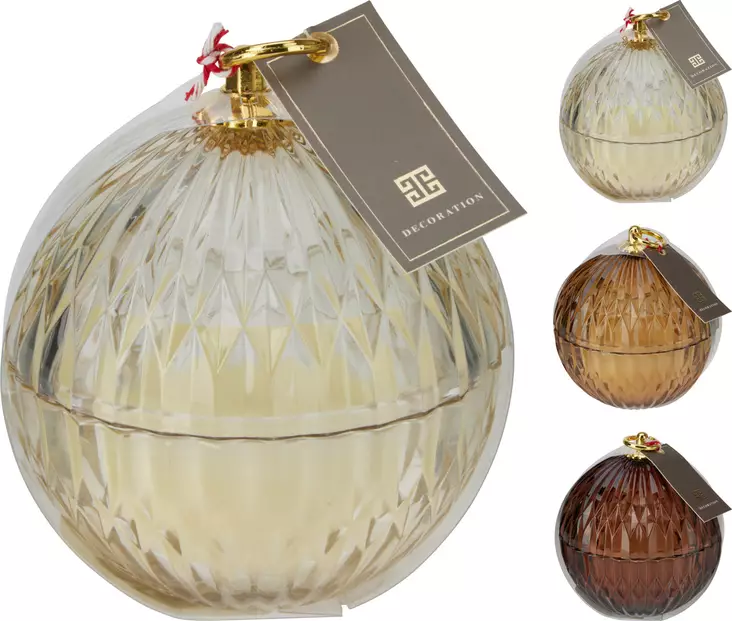 Joulupallo scented candle lasissa 12cm – ylellinen koristekynttilä lahjaksi ja tunnelman luojaksi - Kynttilät ja lyhdyt - 8721037518666 - 1