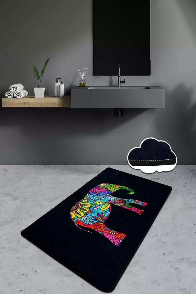 Antibakteerinen Kylpymatto 70x120 cm - Monivärinen, 100% Polyesteri, Konepestävä, Liukumaton, 10 mm Paksuus - Kylpyhuonematot ja kosteantilan matot - 8682870915886 - 1