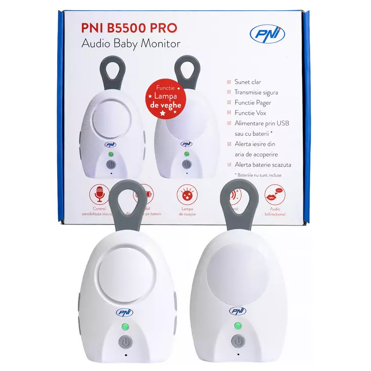 Audio Baby Baby Monitor PNI B5500 PRO langaton, sisäpuhelin, yölampulla, Vox- ja Pager -toiminnolla, säädettävä mikrofonin herkkyys - Itkuhälyttimet - 5949066524196 - 1