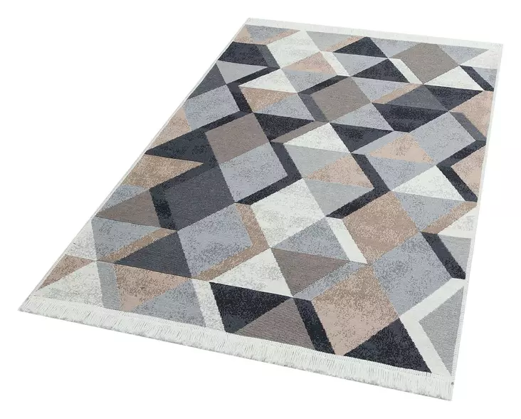 Beige Musta Valkoinen Matto 160x230 cm - 100% Puuvillaa, Konepestävä, Ohut 5 mm, Tyylikäs ja Kestävä - Suuret ja keskikokoiset matot - 8681875706956 - 1