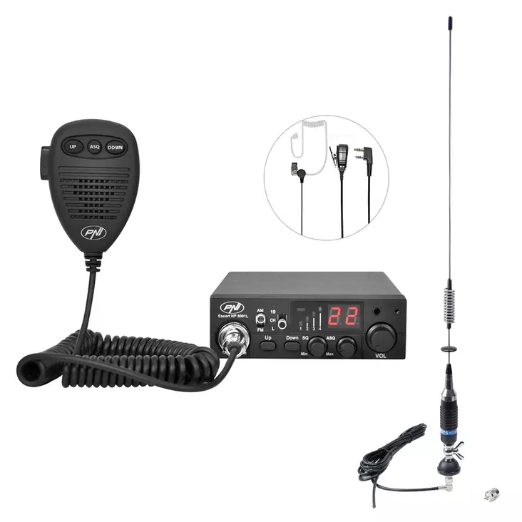 CB PNI ESCORT HP 8001L ASQ -radioasemapakkaus + CB PNI S75 -antenni kaapelilla ja kiinteällä kiinnityksellä - PNI tuotteet - 5949066517846 - 1