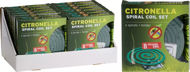 Citronella-hyttyskierukkasetti 8 kpl ja pidike 11 cm - Hyttysansat ja -karkottimet - 8721037889506 - 1
