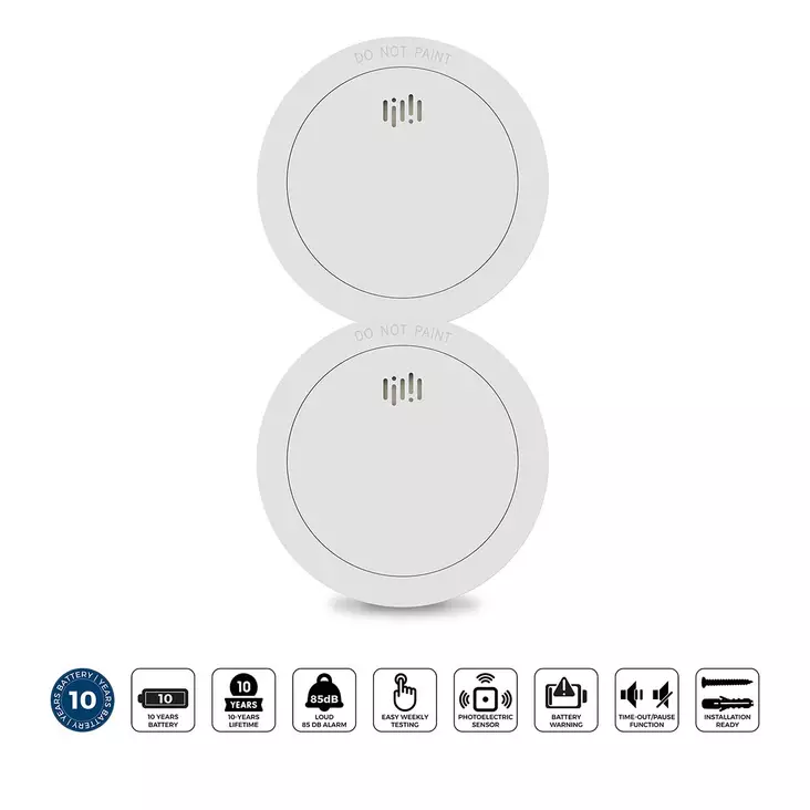 Design palovaroitin 10v paristolla 2kpl pakkaus Valkoinen - Palovaroittimet ja häkävaroittimet - 8711902093206 - 1