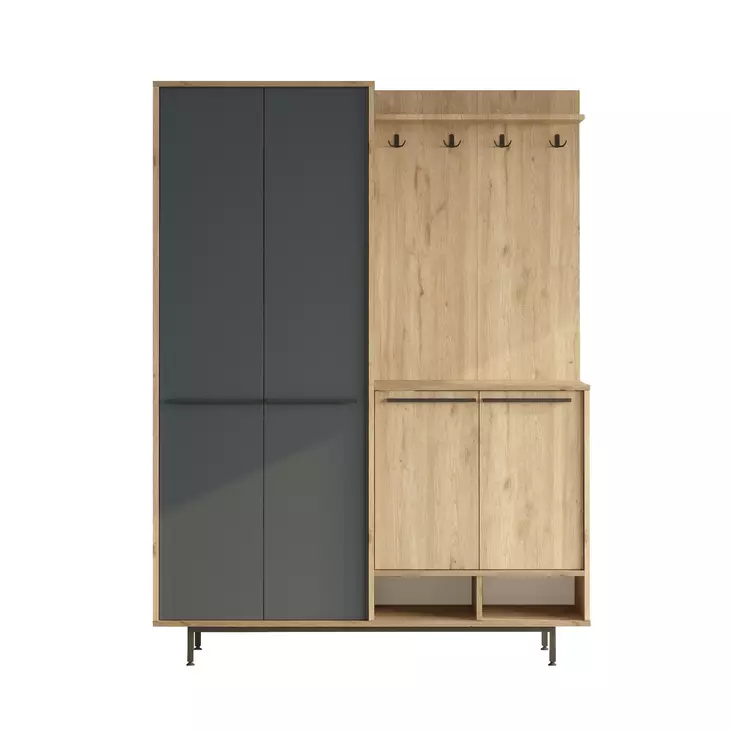 Hall Standi - Tyylikäs ja Kestävä Säilytysratkaisu, Tammi-Antrasiitti, 100% Melamiinipinnoitettu, 147,4x195,6x35,5 cm - Eteiskaapit - 8684283262786 - 1
