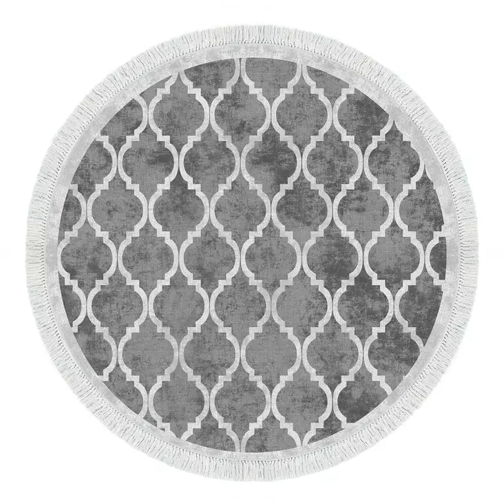 Harmaa eteisen matto käytävämatto 100x100 cm - 100% Polyesteri, Konepestävä, Liukumaton, Mukava ja Tyylikäs 7 mm Korkeus - Pyöreät matot - 8682870184596 - 1