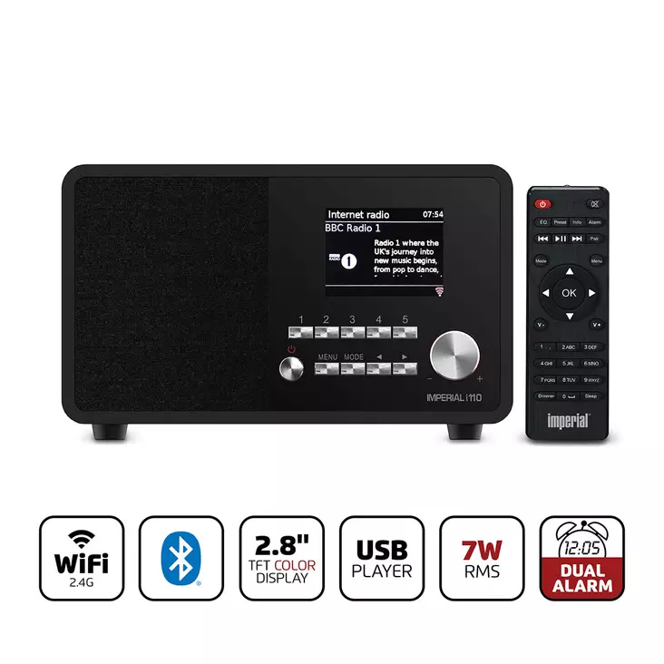 I110 (V2) Wi-Fi-internetradio, jossa on mediasoitintoiminto ja Bluetooth® - musta - Radiot ja MP3/4-soittimet - 4024035223216 - 1
