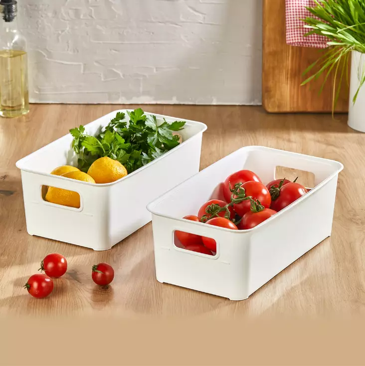 Jääkaapin Järjestelijäsetti (2 kpl) - Valkoinen, 100% Muovi, BPA-vapaa, Koko 17x31x10,5 cm, Konepesun Kestävä - Eväsrasiat ja ruoansäilytysastiat - 8684282832126 - 1