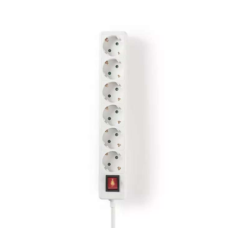 Jatkojohto | Maadoitettu virtaliitin / Tyyppi F (CEE 7/7) | 6-suuntainen | 1.50 m | 3680 W | 16 A | Maadoituksen tyyppi: Sivukontaktit | 230 V AC 50/60 Hz | Pistokannan kulma: 45 ° | H05VV-F 3G1.5mm² | On/off-kytkin | Valkoinen - Jatkojohdot - 5412810466016 - 30