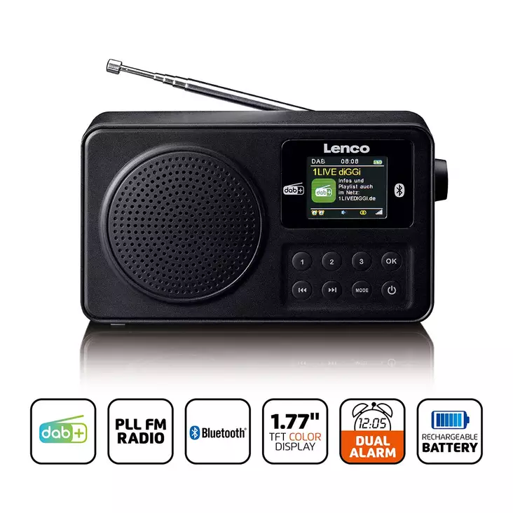 Kannettava DAB+/FM-radio Bluetooth®:llä Musta - Radiot ja MP3/4-soittimet - 8711902086376 - 1