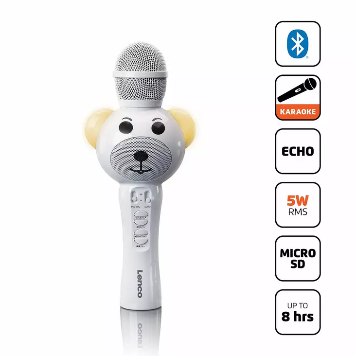 Karaokemikrofoni Bluetooth® SD-korttipaikalla valot Aux Out Valkoinen - Mikrofonit ja karaokelaitteet - 8711902065296 - 1