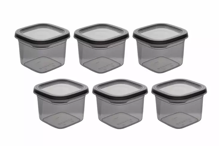 Keittiötarvikkeet: 6-osainen Säilytyslaatikko, 100% Muovi, BPA-vapaa, Astianpesukoneen Kestävä, 10x10x9,5 cm, Anthracite - Eväsrasiat ja ruoansäilytysastiat - 8683742939856 - 1