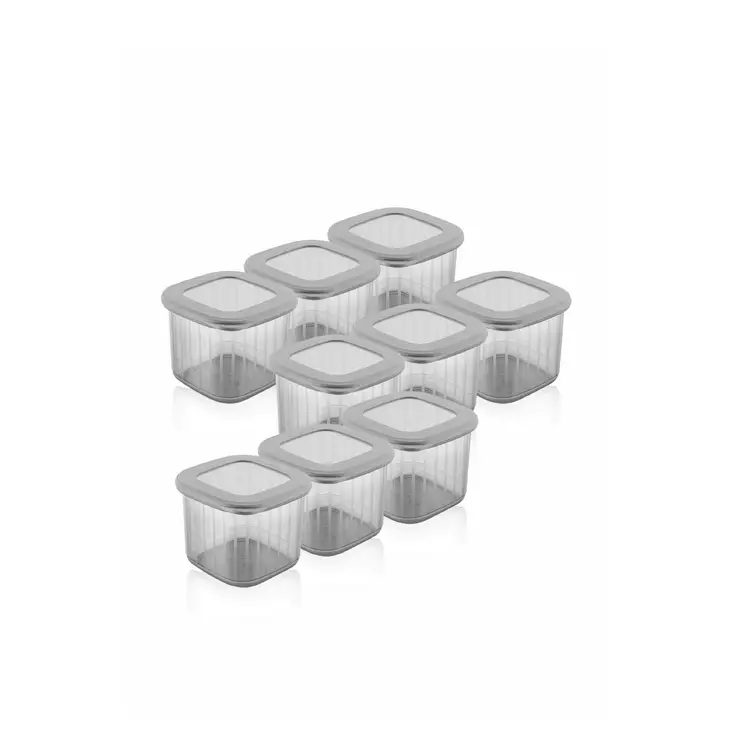 Keittiötarvikkeet: 9-osainen Säilytyslaatikko, 100% Muovi, BPA-vapaa, Konepesun Kestävä, Koko 10x10x9,5 cm, Anthracite - Eväsrasiat ja ruoansäilytysastiat - 8684282831716 - 1