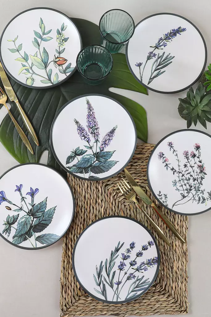 Keraaminen Jälkiruokalautasetti (6 kpl) - 100% Keraaminen Kivitavara, Antibakteerinen, Mikroaaltouuni- ja Astianpesukoneenkestävä - Lautaset - 8683743758296 - 1