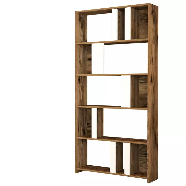 Kirjahylly, Huonekalut, Pähkinä Valkoinen, 100% Melamiinipinnoitettu Lastulevy, 90x180x20 cm, Useita Hyllyjä, 35 kg - Kirjahyllyt - 8683342169806 - 1