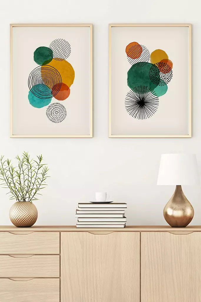Koristeellinen Kehystetty MDF Maalaus (2 kpl) - Monivärinen, 30x40 cm, 100% MDF, 100% Massiivipuu, Seinäkoriste - Taulut ja kehykset - 8684282341826 - 1