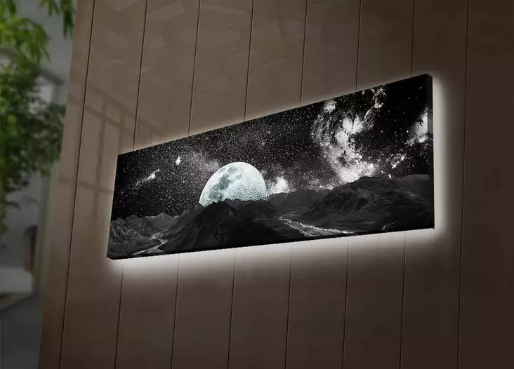 Koristeellinen LED-valaistu Suede-kangastaulu 30x90 cm - Monivärinen, 100% Puinen Kehys, Paristokäyttöinen - Taulut ja kehykset - 8681875452686 - 1
