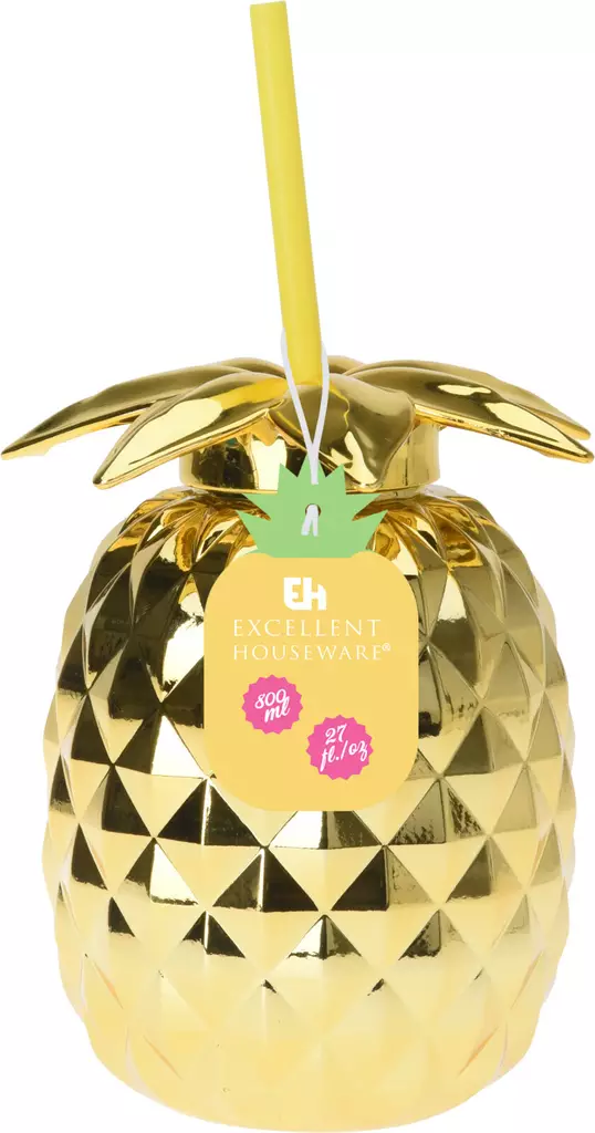 Kultainen ananas juomapullo 500 ml excellent houseware - Tarjoiluastiat - 8719987804366 - 1