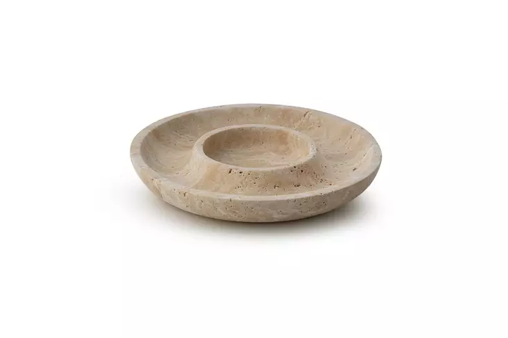 Kylpyhuoneen Tarjotin - 100% Travertiini Marmori, Beige, 22 cm Halkaisija, 3 cm Korkeus - Tyylikäs ja Toimiva - Kylpyhuonetarvikkeet - 8684283055456 - 1