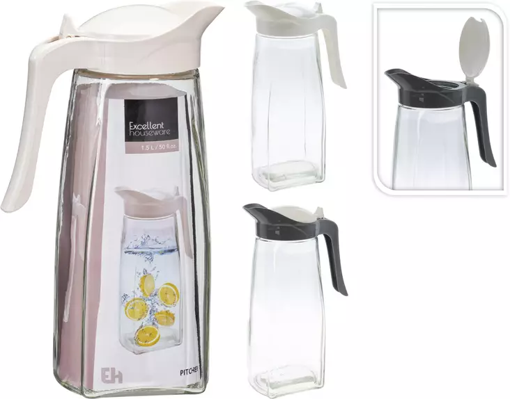 Lasikannu 1,5l muovikannella valkoinen/musta - Tarjoiluastiat - 8721037282796 - 1