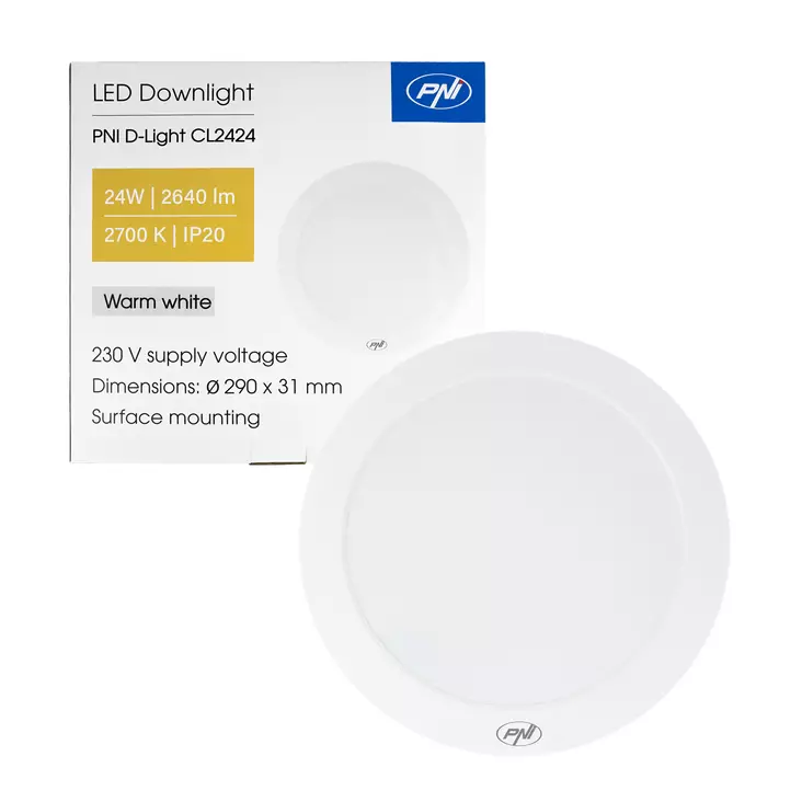 LED-kattovalaisin PNI D-Light CL2424 24W, pyöreä 29 cm, 2700K, 230V virtalähde, 2640 lm, lämmin valkoinen - PNI tuotteet - 5949066543166 - 1