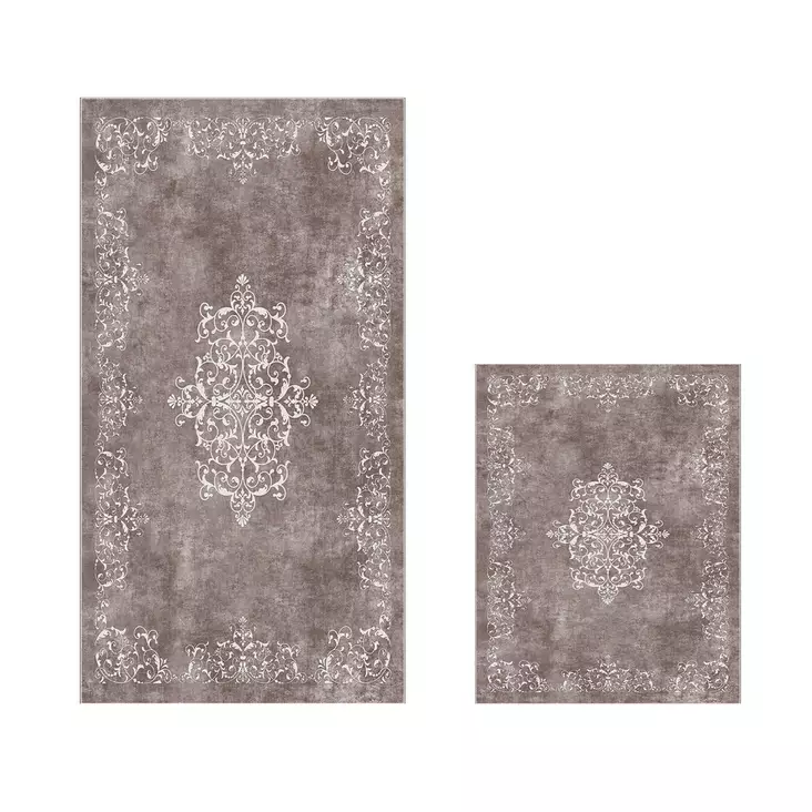 Luxus Kylpyhuonemattosetti (2 kpl), harmaanruskea, 50 x 60 cm ja 60 x 100 cm, pehmeä, liukumaton - Kylpyhuonematot ja kosteantilan matot - 8683342421416 - 1