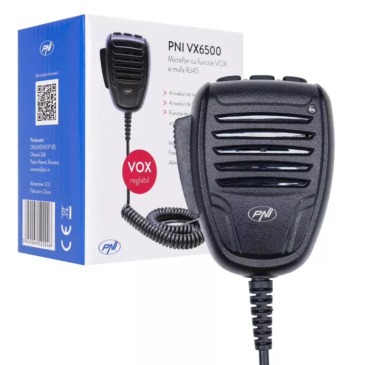 Mikrofoni PNI VX6500 VOX-toiminnolla, RJ11-liittimellä, CB-radioasemille PNI HP 6500 ja PNI HP 7120 - PNI tuotteet - 5949066522246 - 1
