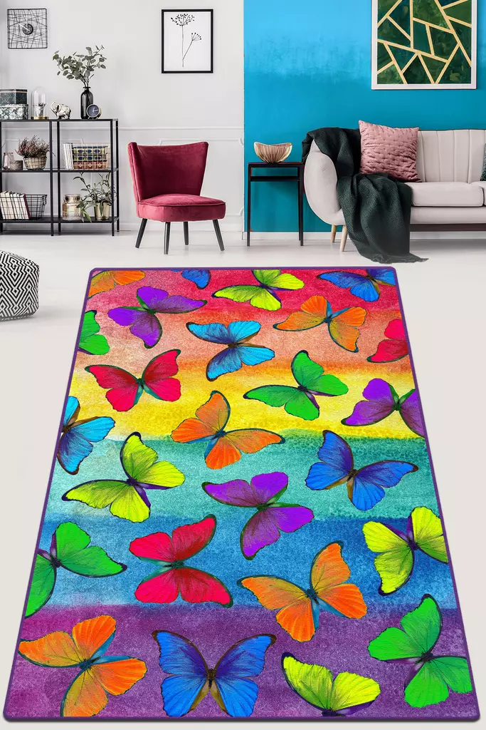Monivärinen 80 x 140 cm Matto - 100% Polyesteri, Antibakteerinen, Konepestävä, Liukumaton, 10 mm Paksuus - Pienet matot ja käytävämatot - 8682870888906 - 1