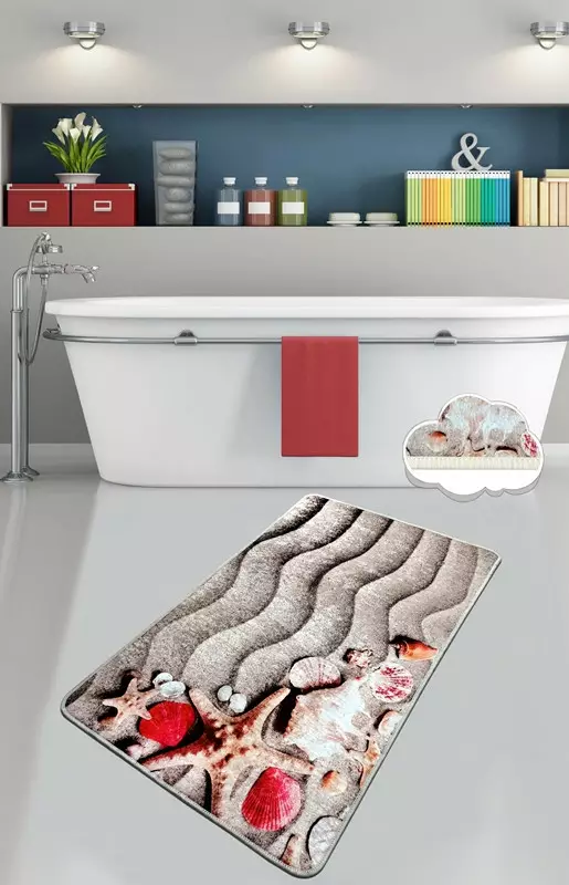 Monivärinen Kylpymatto 80x100 cm - 100% Polyesteri, Antibakteerinen, Liukumaton, Konepestävä 30°C, 10 mm Paksuus - Kylpyhuonematot ja kosteantilan matot - 8682870916036 - 1