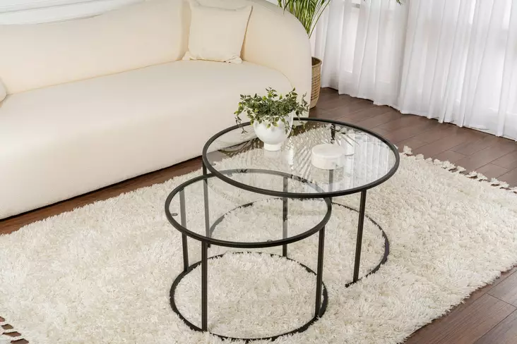 Musta 2-osainen sohvapöytäsarja - 100% karkaistu lasi, metallirunko, moderni muotoilu, 80x80x43 cm ja 60x60x39 cm - Sohvapöydät - 8683742475156 - 1