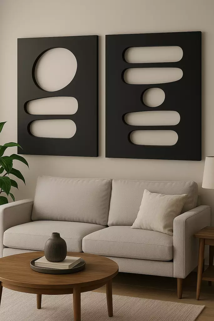 Musta MDF-seinäkoriste 2 kpl - 50x70 cm - Tyylikäs ja moderni sisustusratkaisu - 18 mm paksuus - Korosta kotisi ilmettä - Taulut ja kehykset - 8684283720446 - 1