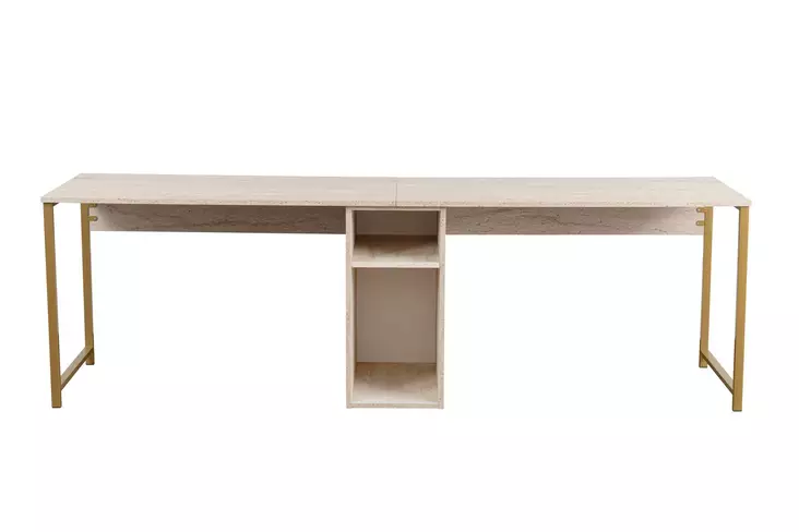 Opiskelupöytä, travertiini kulta, 240cm x 74cm x 60cm, kestävä, tilava, tyylikäs - Työpöydät - 8684282978596 - 1
