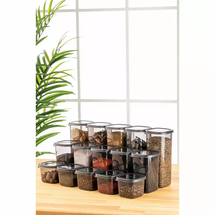Säilytyslaatikko-setti (15 osaa), antrasiitti, 10 x 10 x 9,5 cm, kestävä, BPA-vapaa - Muovilaatikot ja säilytyslaatikot - 8683742869016 - 1