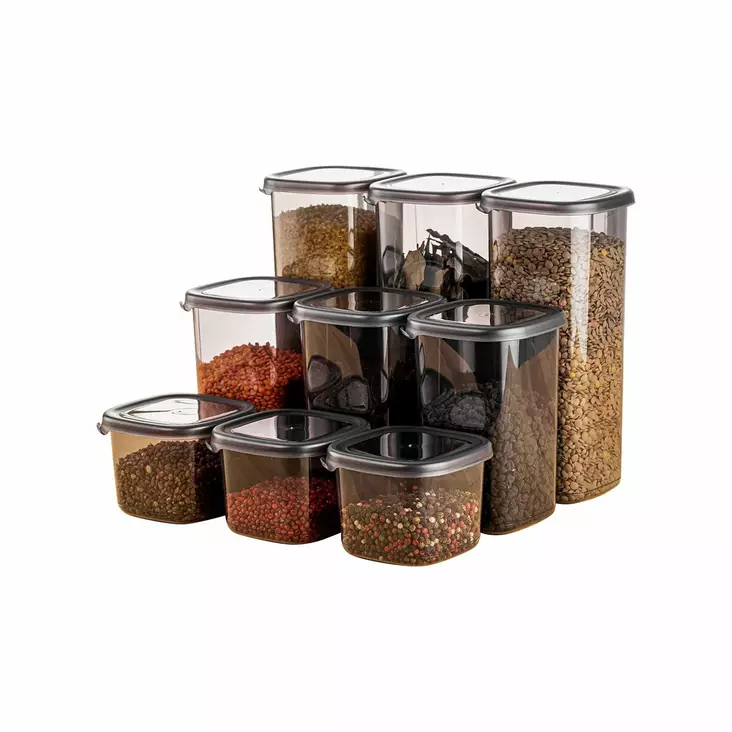 Säilytyslaatikko-setti (9 osaa), antrasiitti, 10 x 10 x 9,5 cm / 550 ml, kestävä, BPA-vapaa - Muovilaatikot ja säilytyslaatikot - 8683742868996 - 1