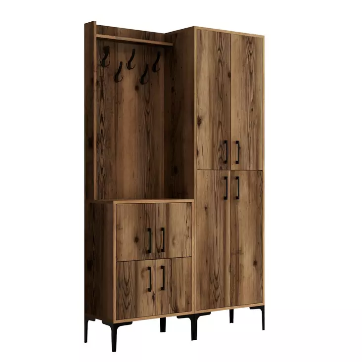 Teollinen Hall Stand - Tyylikäs ja Toimiva Eteisen Säilytysratkaisu, Pähkinä, 120x200x35 cm, Metalli- ja Muoviyksityiskohdat - Eteiskaapit - 8683342170246 - 1