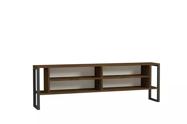 TV-taso, 100% melamiinipinnoitettu lastulevy, pähkinä, 160x50,4x24,5 cm, useita hyllyjä, lisäsäilytystilaa, 18 mm paksuus - TV-tasot - 8683743434756 - 1