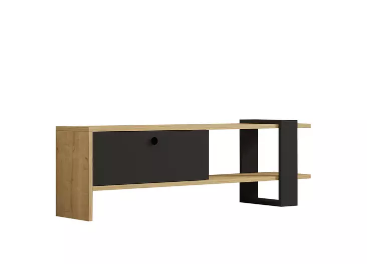 TV-taso, skandinaavinen muotoilu, anthracite-tammi, 100% melamiinipinnoitettu, 120x36,8x25 cm, kestävä ja tyylikäs - TV-tasot - 8683342740296 - 1