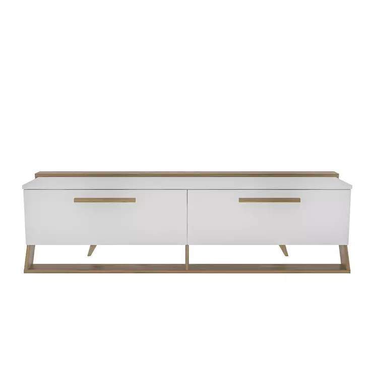 TV-taso, Valkoinen Pähkinä, 100% Melamiinipinnoitettu Lastulevy, 163,8x46,8x36,6 cm, Tyylikäs ja Kestävä Huonekalu - TV-tasot - 8683743959686 - 1