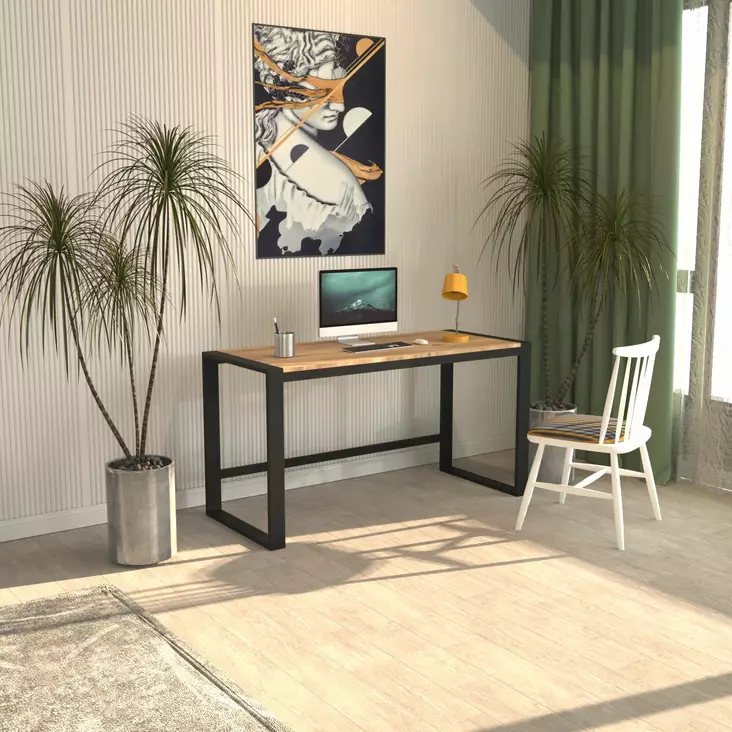 Työpöytä Musta Atlantin Mänty 152x77x55 cm - 100% Melamiinipinnoitettu Lastulevy, 100% Metallirunko ja Jalat - Työpöydät - 8684283742226 - 1