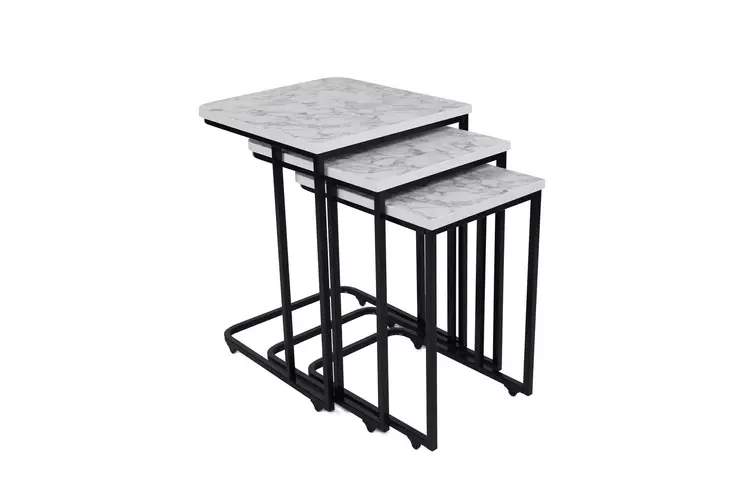 Tyylikäs Valko-Musta Pesäpöytäsarja - 3 Kpl - Metalli ja MDF - Koot: 41x46, 36x44, 31x42 cm - Kestävä ja Monikäyttöinen - Pöydät - 8683743767106 - 1