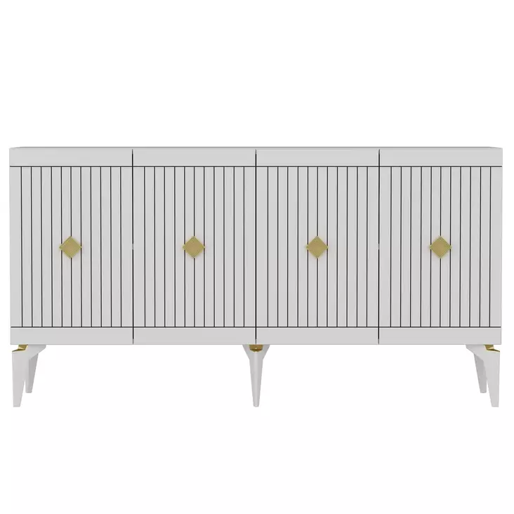 Valkoinen ja Kultainen Konsoli - 100% Melamiinipinnoitettu Lastulevy, 18mm, 150x79x40cm, Helppo Kokoaminen ja Huolto - Lipastot ja senkit - 8683742835806 - 1