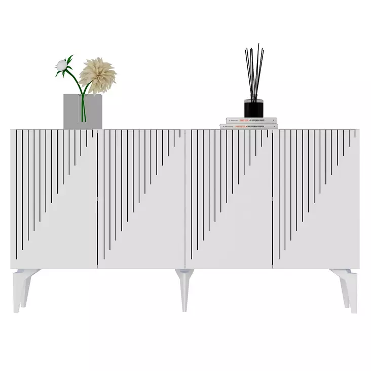 Valkoinen Konsoli - 100% Melamiinipinnoitettu Lastulevy, 150x79x40 cm, Ajaton Eleganssi ja Kestävyys, 2 Pakkausta - Lipastot ja senkit - 8683742689386 - 1